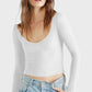 White Long Sleeve Crop Top Ruched