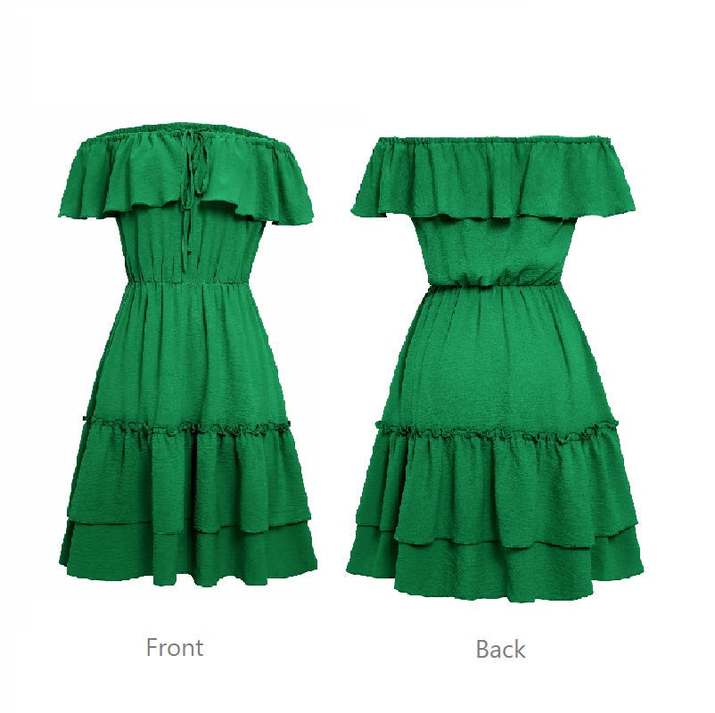 Ruffled Off The Shoulder Dress in Green REENOVY Ruffled Off The Shoulder Dress in Green REENOVY
