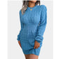 Cable Knit Blue Sweater Dress Crew Neck