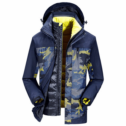 Men's 3-in-1 Waterproof Ski Jacket Hooded Down Linned Snow Coats in Navy