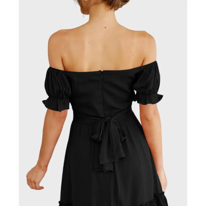 Black Off The Shoulder Dress Ruffle Dress for Women