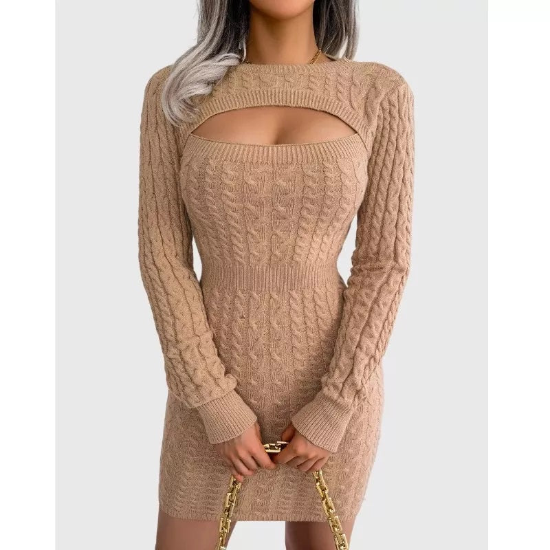 Cable Knit Dress Bust Cut out Sexy Sweater Dress Bodycorn Fit
