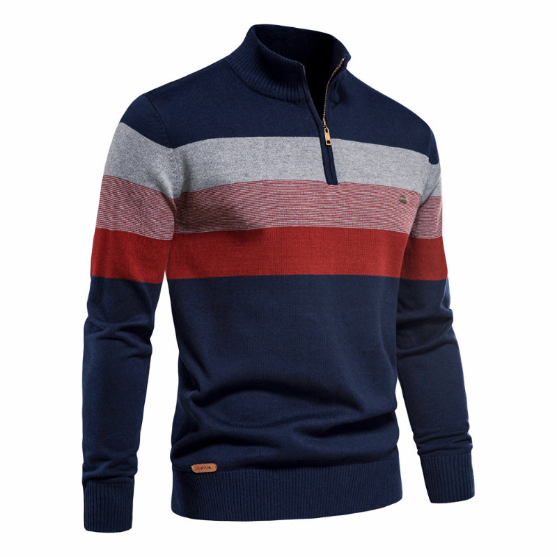 Men's Knitted Sweater Color Block Pullover Stripe