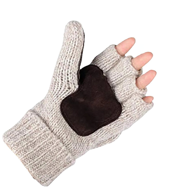Wool Fingerless Gloves with Flap Unisex for Driving, Typing, Biker