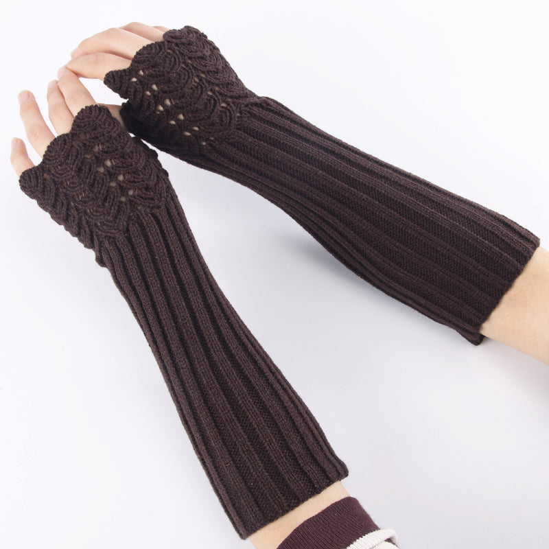 Long Fingerless Gloves Dragon Scale Crochet in Brown