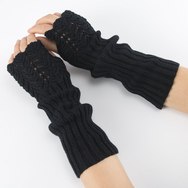 Long Black Fingerless Gloves Dragon Scale Crochet
