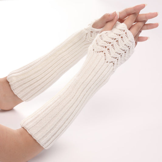 Long White Fingerless Gloves Fashion Crochet
