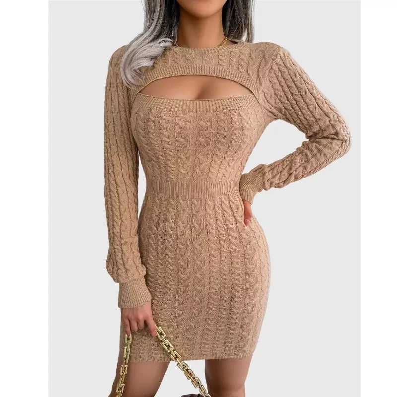 Cable Knit Dress Bust Cut out Sexy Sweater Dress Bodycorn Fit