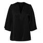 Black Satin Blouse Flare Elbow Sleeve