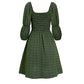 A Line Dresses Puff Sleeve Square Neck Green Dress