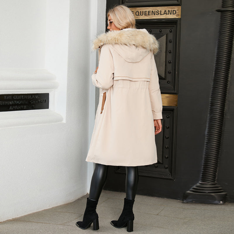 Women's 2-in-1 Winter Coat with Inner Warm Fleece Coat Fur Collar Long Padding Jacket