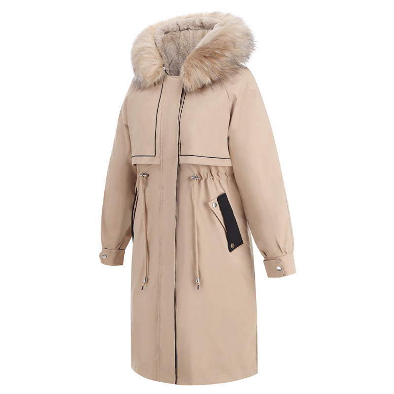 Women's 2-in-1 Winter Coat with Inner Warm Fleece Coat Fur Collar Long Padding Jacket in Brown