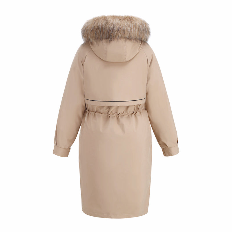 Women's 2-in-1 Winter Coat with Inner Warm Fleece Coat Fur Collar Long Padding Jacket in Brown