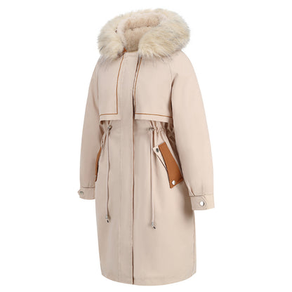 Women's 2-in-1 Winter Coat with Inner Warm Fleece Coat Fur Collar Long Padding Jacket