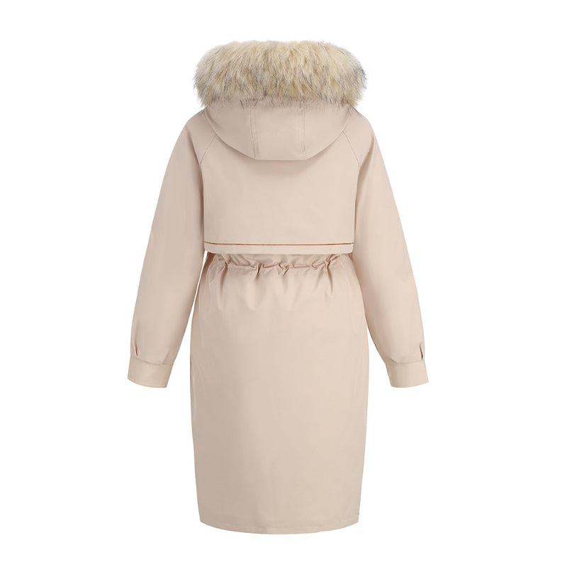 Women's 2-in-1 Winter Coat with Inner Warm Fleece Coat Fur Collar Long Padding Jacket