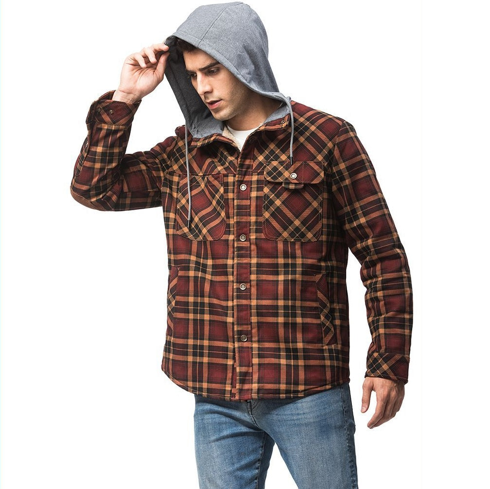 Mens Flannel Sherpa Jacket Checkered with Hood