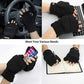 Black Fingerless Gloves with Flap Wool Blend for Typing, Biker, Driving