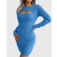 Cable Mini Sweater Dress Bodycon Fit Cutout Bust Sexy Blue Dresses