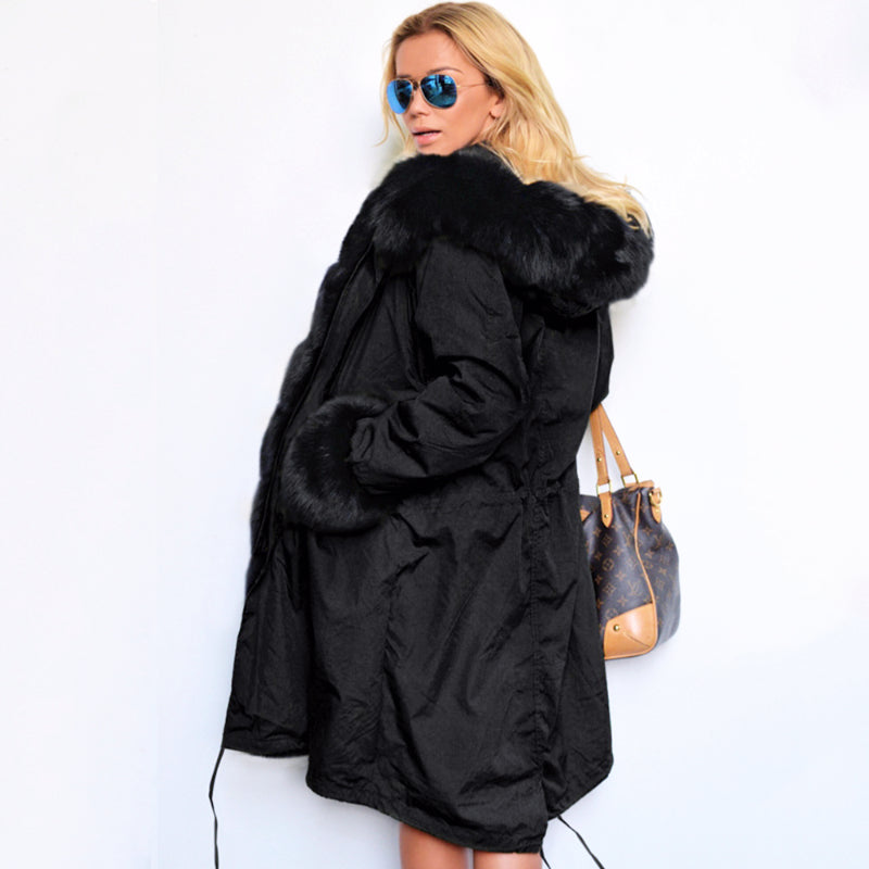 Womens Parka Jacket with Fur Collar Heavyweight Performace Parka in Black