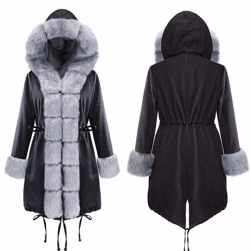 Womens Parka Jacket with Fur Collar Heavyweight Performace Parka in Black