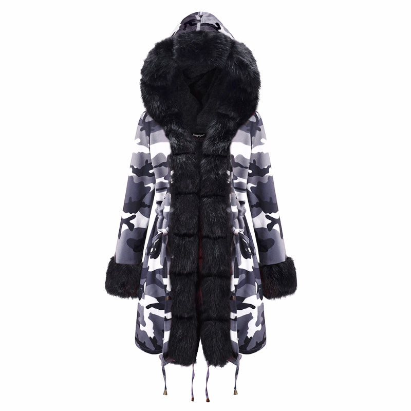 Womens Parka Jacket with Fur Collar Heavyweight Performace Parka in Camo Print