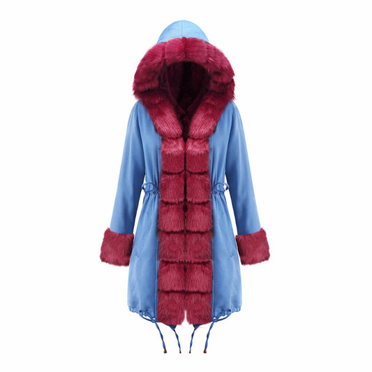 Womens Parka Jacket with Fur Collar Heavyweight Performace Parka in Blue