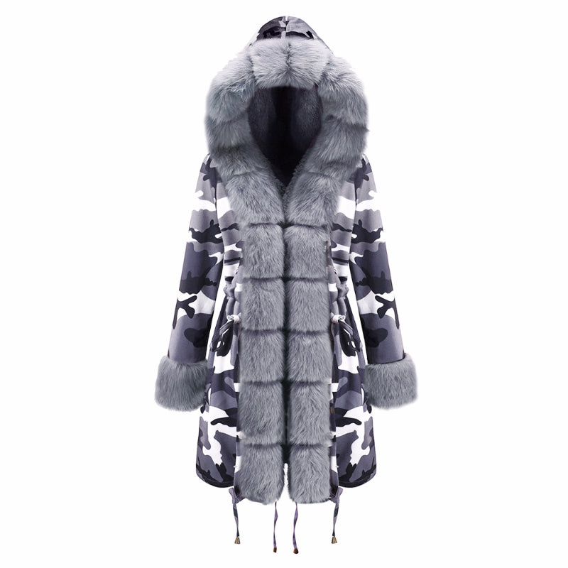 Womens Parka Jacket with Fur Collar Heavyweight Performace Parka in Camo Print