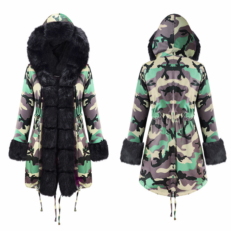 Womens Parka Jacket with Fur Collar Heavyweight Performace Parka in Woodland Camo