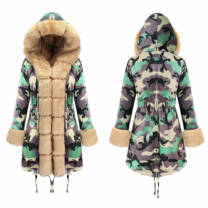 Womens Parka Jacket with Fur Collar Heavyweight Performace Parka in Woodland Camo
