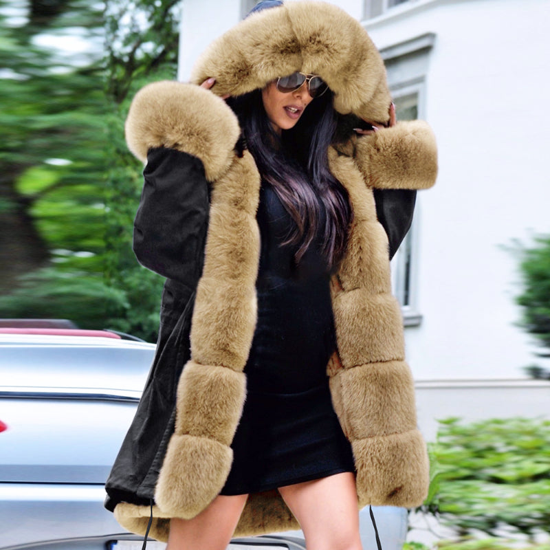 Womens Parka Jacket with Fur Collar Heavyweight Performace Parka in Black