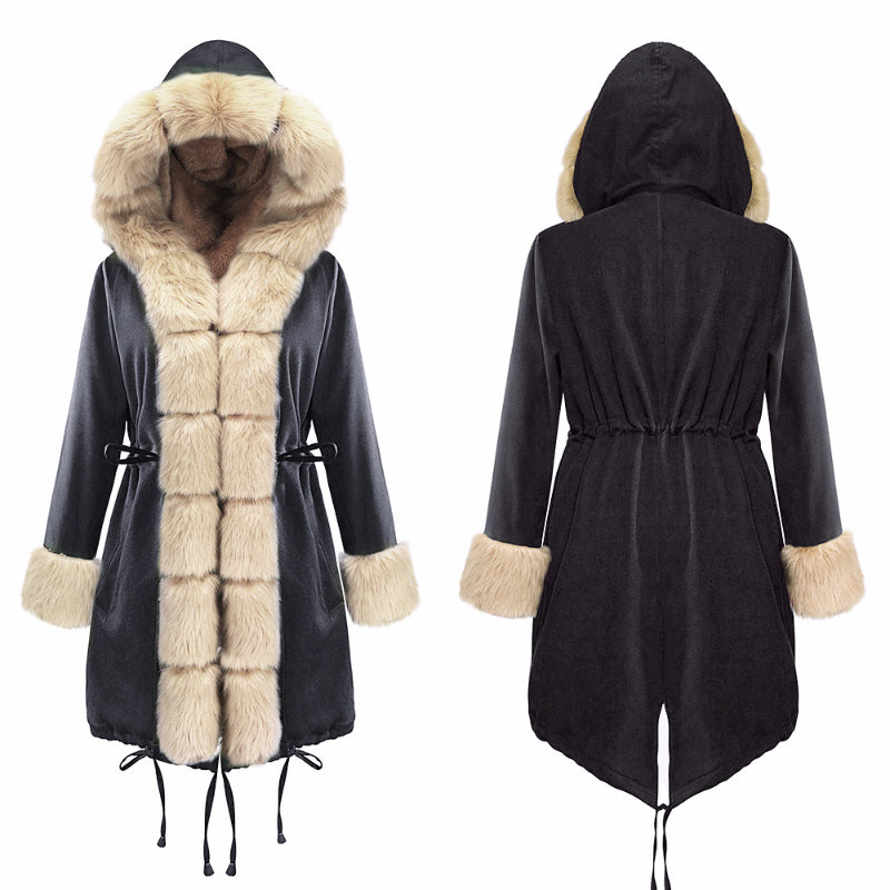 Womens Parka Jacket with Fur Collar Heavyweight Performace Parka in Black