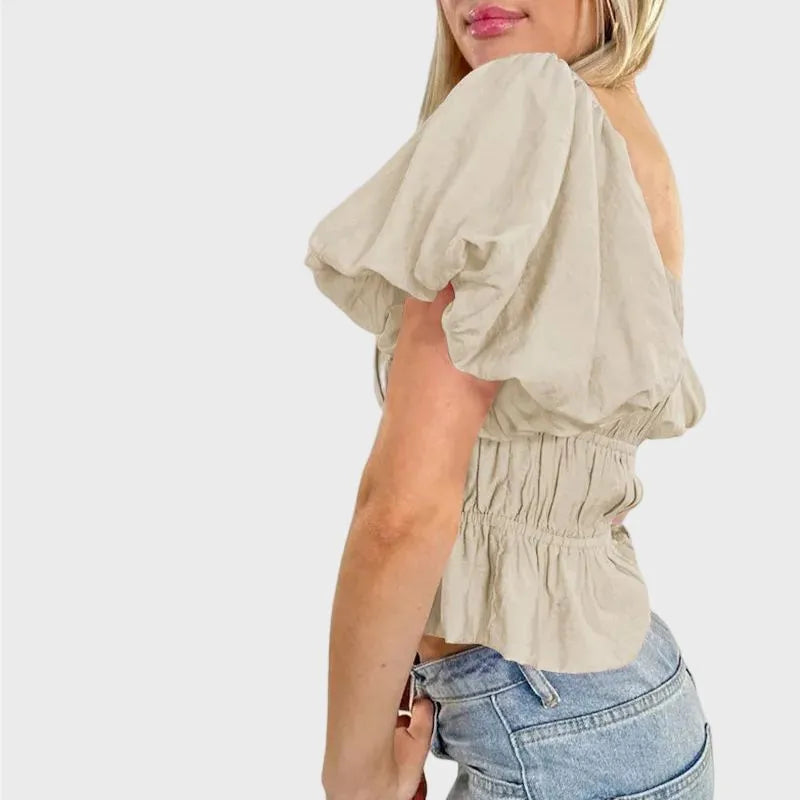 Off The Shoulder Ruffle Crop Top with Puffy Sleeves