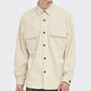 Men's Long Sleeve Vintage Corduroy Shirt Jacket Button Down in White