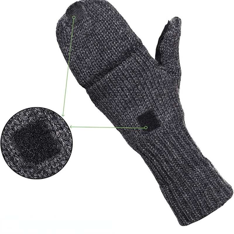 Wool Fingerless Gloves with Flap Unisex Biker Gloves
