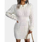 Cable Knit White Sweater Dress Crew Neck
