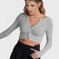 V Neck Crop Top Long Sleeve Button Up