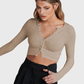 V Neck Crop Top Shirt Button Up