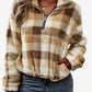 Quarter Zip Sherpa Jacket Cropped Plaid Fluffy Soft Fleece Sweater
