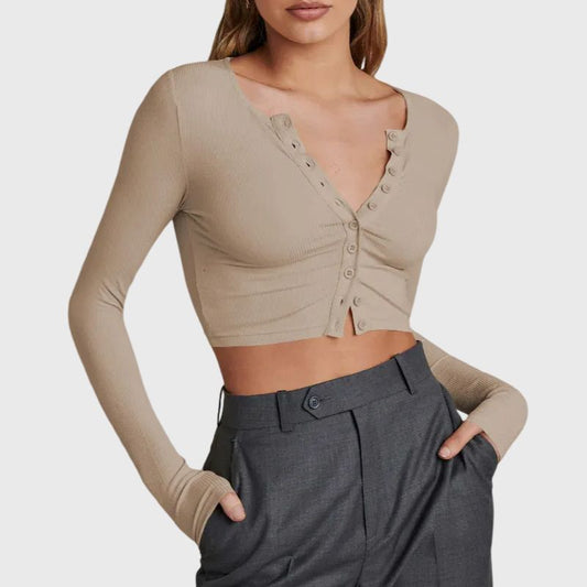 V Neck Crop Top Shirt Button Up