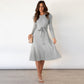 Women's Elegant Cable Knit Dress Crewneck Slim Fit Pullover with Belt Sweater Dress in Gray