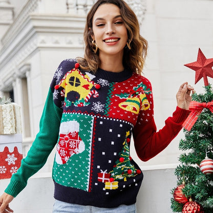 Ugly Christmas Sweater Long Sleeve Pullover Christmas Tree Print