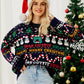 Ugly Christmas Sweater Oversized Long Sleeve Christmas Tree Print with Sequins