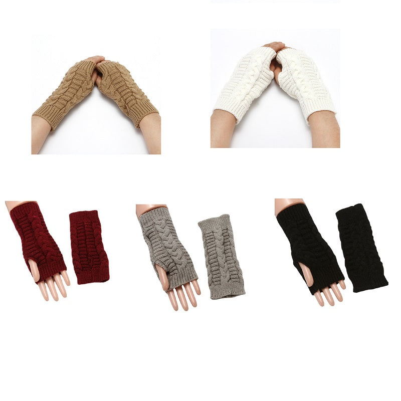 5 Pairs Fingerless Gloves Cable Knitted for Typing