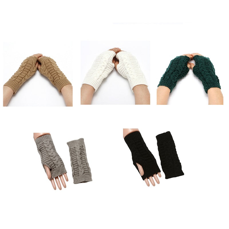 5 Pairs Fingerless Gloves Cable Knitted for Typing