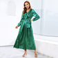 Women's Sparkly Metallic Dress Xmas Party Dress V-neck Maxi Dress in Green Shiny