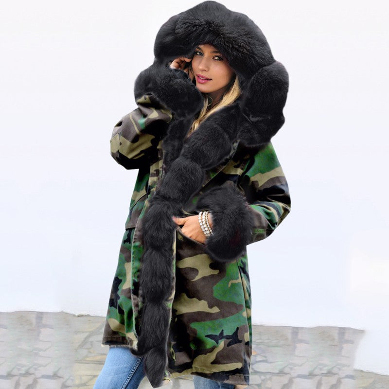 Womens Parka Jacket with Fur Collar Heavyweight Performace Parka in Woodland Camo