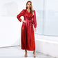 Women's Sparkly Metallic Dress Xmas Party Dress V-neck Maxi Dress in Red Shiny