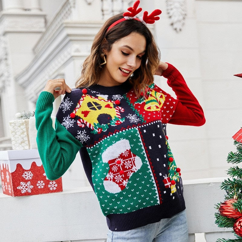 Ugly Christmas Sweater Long Sleeve Pullover Christmas Tree Print