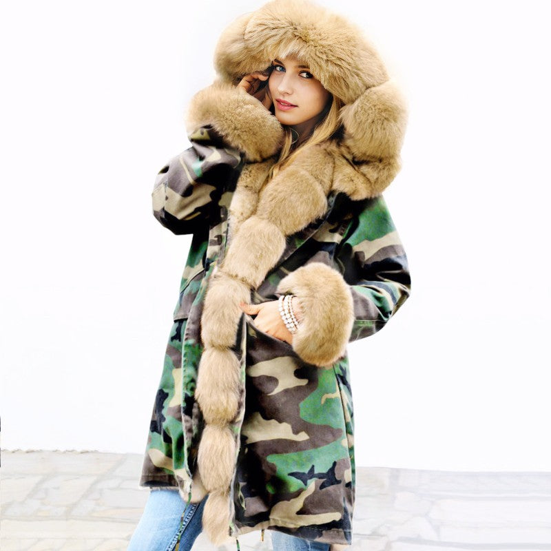 Womens Parka Jacket with Fur Collar Heavyweight Performace Parka in Woodland Camo