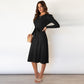 Women's Elegant Cable Knit Dress Crewneck Slim Fit Pullover with Belt Sweater Dress in Black